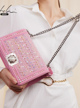 SATCHI/沙驰【莫娜系列】毛呢小方包女复古高级感真皮单肩斜挎包