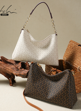 SATCHI/沙驰老花hobo包女新款大容量腋下包通勤单肩斜挎包托特包