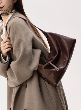 SATCHI/沙驰植鞣牛皮hobo包女2026新款踪迹通勤腋下包单肩斜挎包