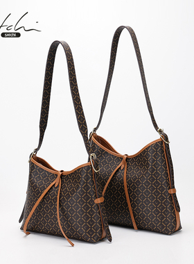 SATCHI/沙驰老花托特包女2025新款大容量hobo包通勤单肩斜挎包