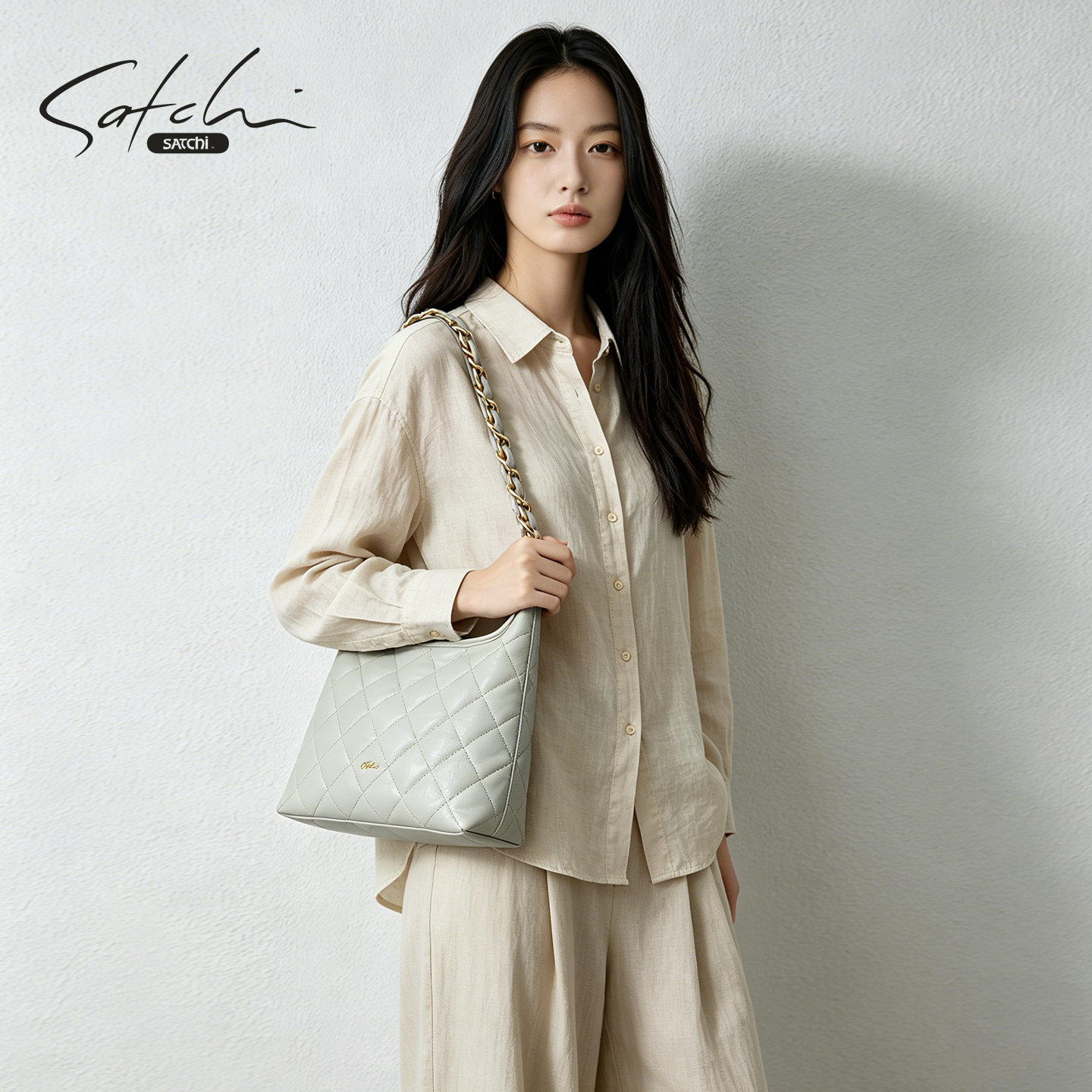 SATCHI/沙驰菱格链条包女2026新款轻奢真皮腋下包通勤单肩hobo包
