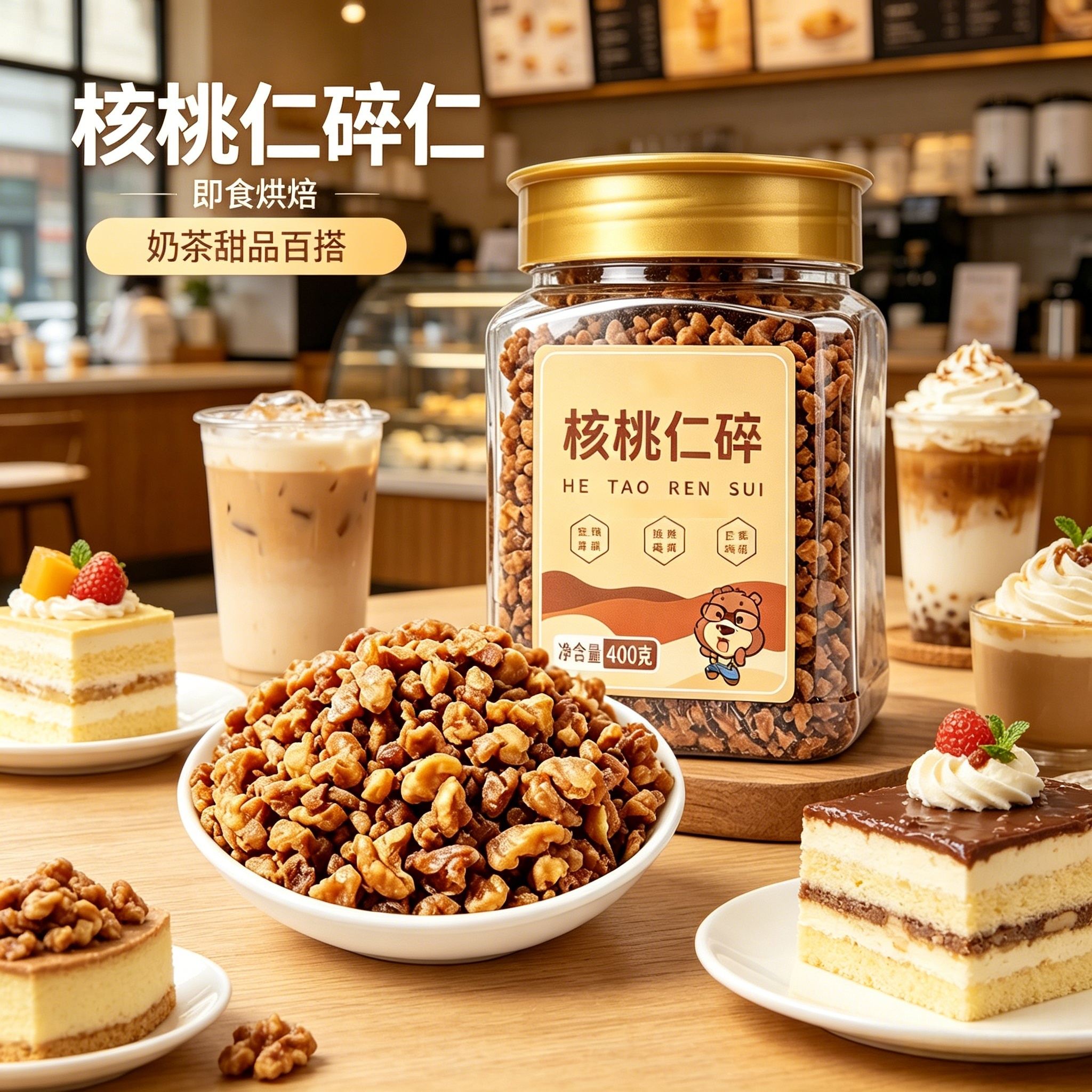 核桃仁碎仁400g即食烘焙山核桃味核桃大碎仁核桃肉甜品原料坚果