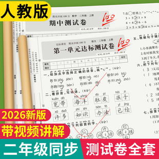 综合练习册同步课堂语数真题冲刺期末100分试卷 小学2下2上数学练习题语文单元 二年级上下册语文数学试卷单元 期末测试卷全套人教版