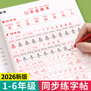 一年级二年级三同步练字帖小学生专用四五六年级上册下册人教版同步字帖笔画笔顺生字组词描红本每日一练钢笔练字本寒假楷书字贴