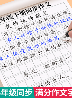 3-6年级同步作文练字帖小学生专用字帖三年级四五六年级上下册语文人教版课本满分作文每日一练优美句子好词好句积累硬笔练字本