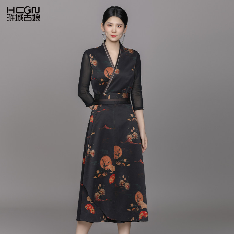 中式香云纱原创修身气质连衣裙