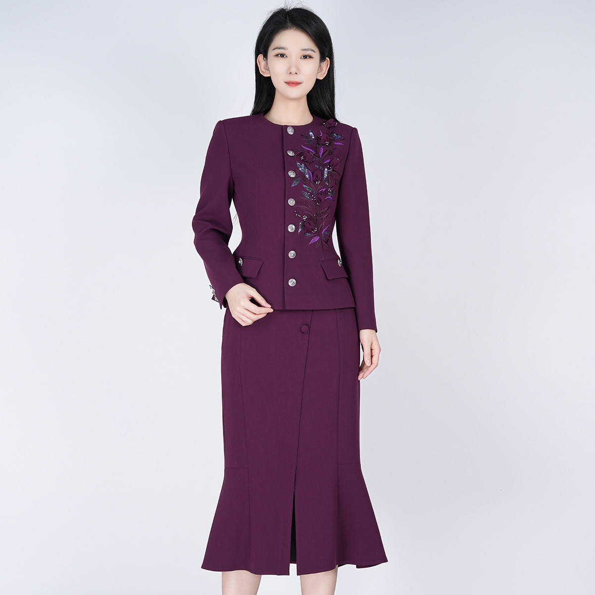 浒城古娘新款精致刺绣气质优雅高定新中式国风鱼尾裙套装女款春秋