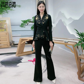 浒城古娘新款 女春秋 国风两件套装 刺绣气质通勤西服上衣裤 子新中式