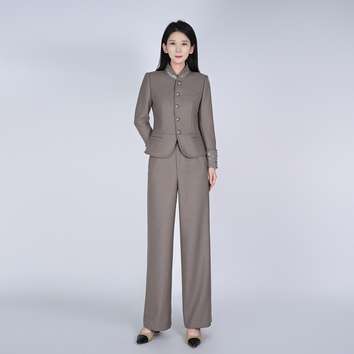 浒城古娘新款羊毛气质立领减龄通勤西服上衣新中式国风套装女春秋,女装/女士精品,时尚套装,淘宝优惠券,粉丝福利购,淘宝优惠卷