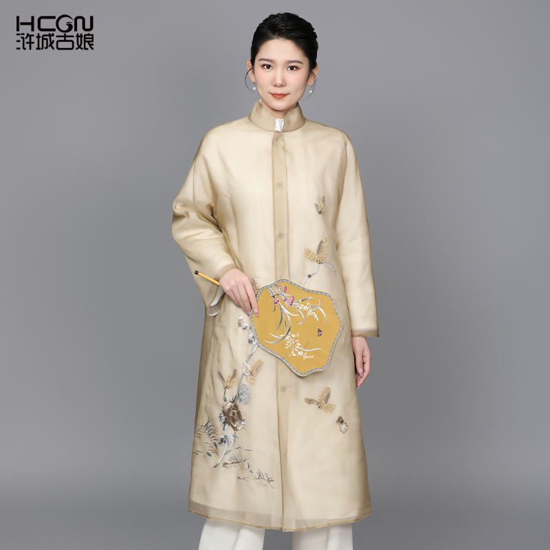 中式刺绣桑蚕丝舒适两件套棉服