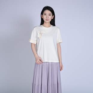 浒城古娘新款 简约气质百搭宽松花开无尽夏新中式 国风上衣女夏季