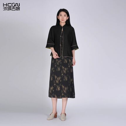 浒城古娘新款提花立领气质高级感知安香云纱新中式国风套装女夏季