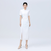 显瘦白色百搭舒适立领短袖 国风精致绣花修身 女旗袍连衣裙 新款 夏季