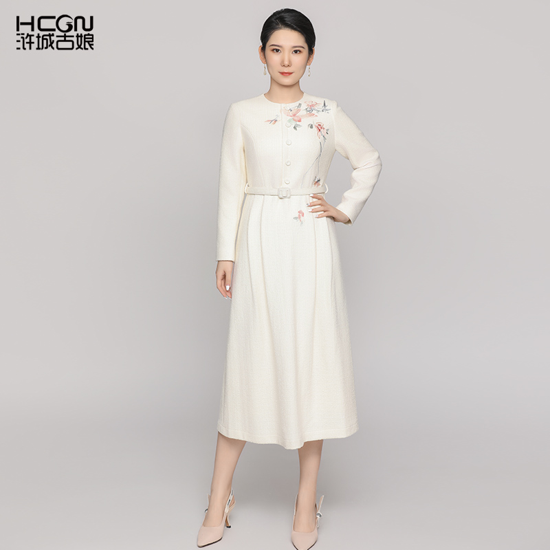 中国风绵羊毛收腰显瘦舒适连衣裙