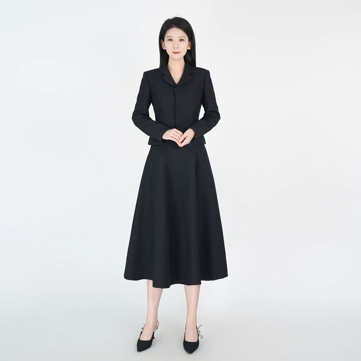 浒城古娘新款羊毛桑蚕丝气质通勤长袖西服新中式国风套装裙女春秋