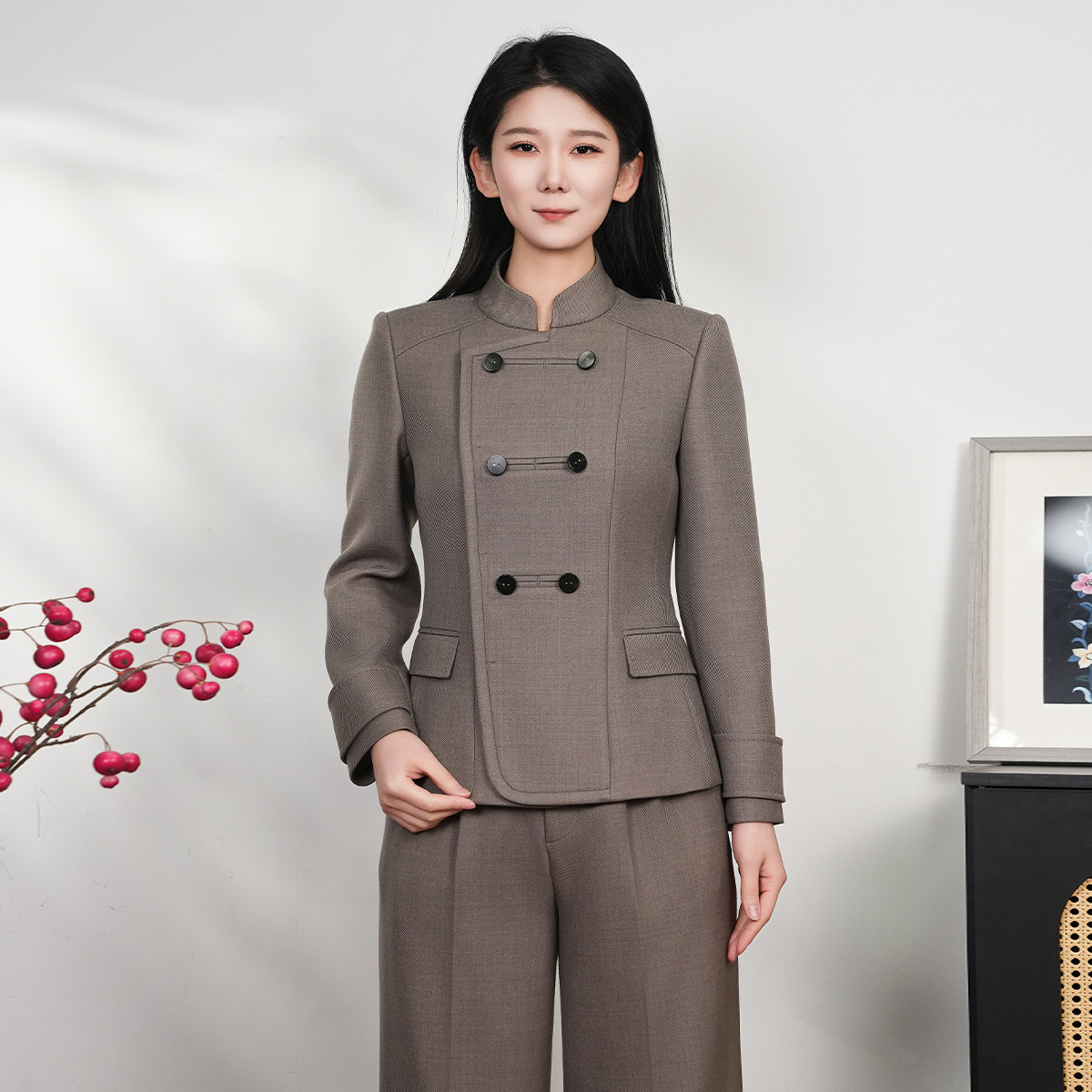 浒城古娘新款羊毛气质通勤高腰百搭新中式国风阔腿长裤子女士春秋,女装/女士精品,短外套,淘宝优惠券,粉丝福利购,淘宝优惠卷