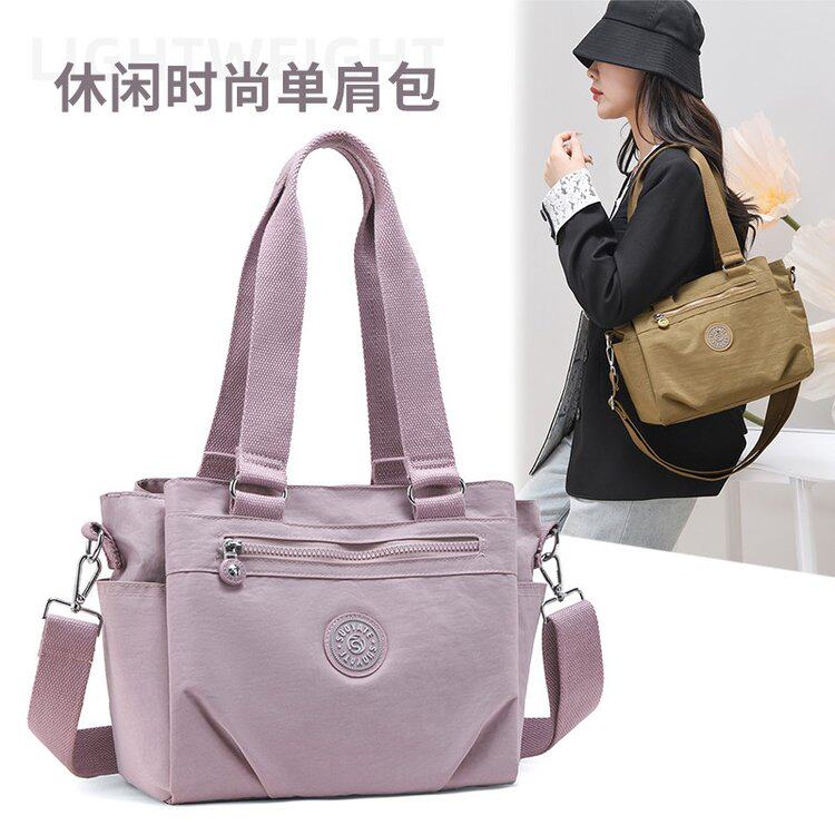 韩版休闲尼龙布褶皱托特包多层女优质防泼水简约通勤包布艺潮女包
