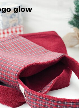 gogo glow双面红色托特包纯手工制作时尚羊羔绒格纹日常穿搭