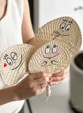 Mini hapi创意手工编织刺绣大扇子夏季驱蚊芭蕉扇随身宝宝蒲扇