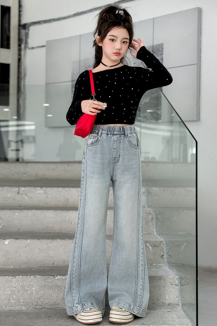 女童春秋洋气牛仔阔腿裤女孩2026新款女大童洋气春装直筒裤子薄款