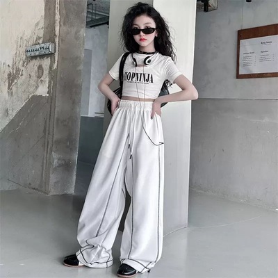 女童爵士舞套装儿童街舞潮服短袖上衣中大童嘻哈hiphop裤子演出服