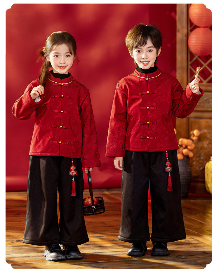儿童拜年服冬装2025新款国风新中式唐装男女童元旦过年服加绒套装