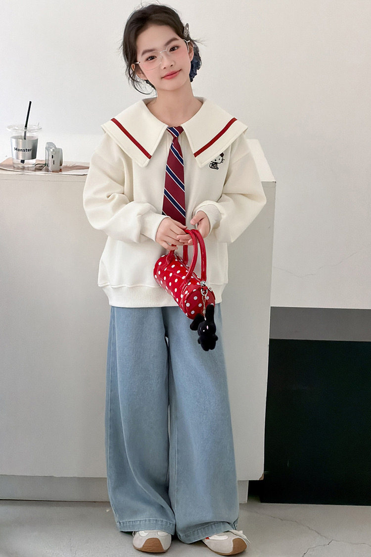 女童卫衣春装2026新款网红衣服洋气学院中大儿童女孩牛仔裤套装潮