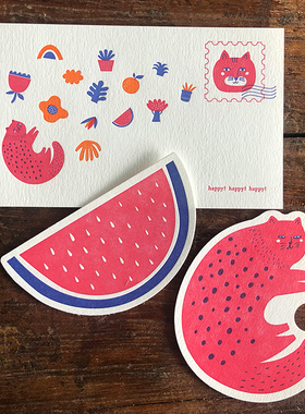 ins插画搞怪猫主题首日封概念卡片活版印刷进口棉纸礼物含信封