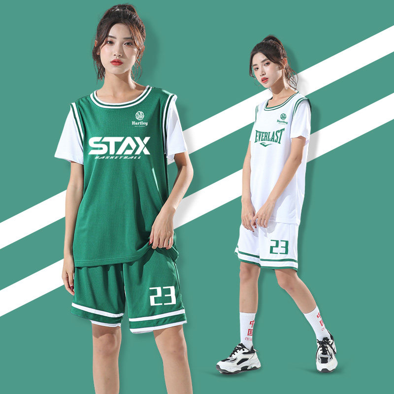 假两件篮球训练服女生球衣定制图片