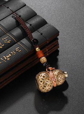 复古惟一紫铜镂空花纹葫芦钥匙扣挂件吊坠男女高级感包包汽车挂饰