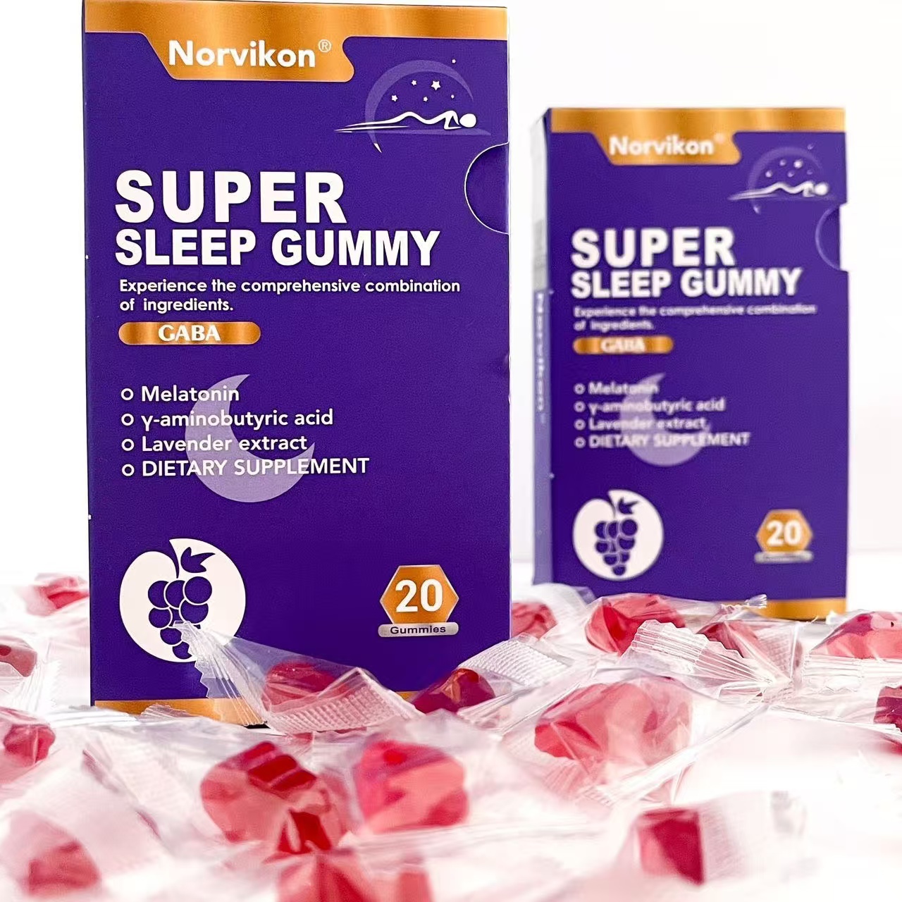 5盒装美国Norvikon诺维肯睡眠软糖0糖0脂葡萄味入睡快入睡深20粒