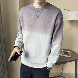 宽松渐变色打底衫 2024新款 慵懒风吊染针织衫 男士 男 毛衣圆领秋冬季