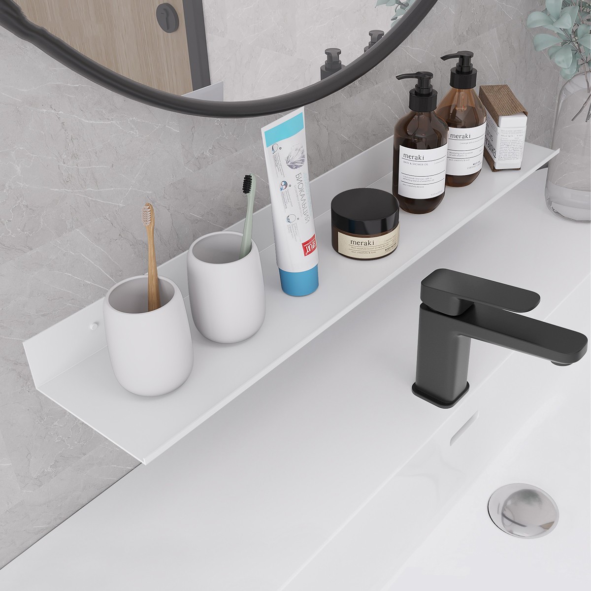 浴室置物架一字长条板免打孔壁挂铝合金隔板厨房奶油风墙上收纳架