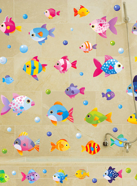 厂家创意墙壁遮丑补洞小鱼卫生间浴室瓷砖装饰贴纸防水as4710