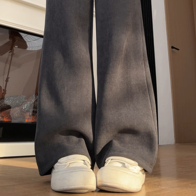 窄版阔腿裤女2025新款秋冬季加绒加厚直筒阔腿裤小个子灯芯绒裤子