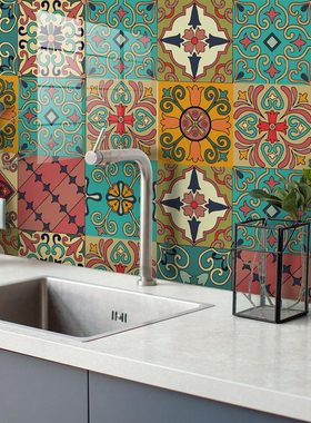 尚易spz-c075浴室彩色花砖瓷砖墙贴可移除厨房防油瓷砖贴