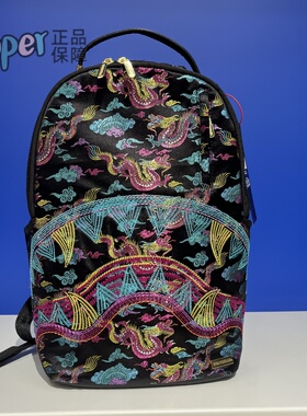 SprayGround双肩包刺绣鲨鱼嘴黑色背包男女学生背包新品W1045752