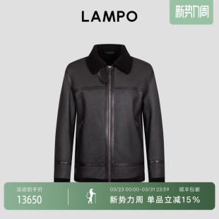 皮衣时尚 蓝豹男士 LAMPO 翻领皮毛一体皮夹克外套 绵羊皮