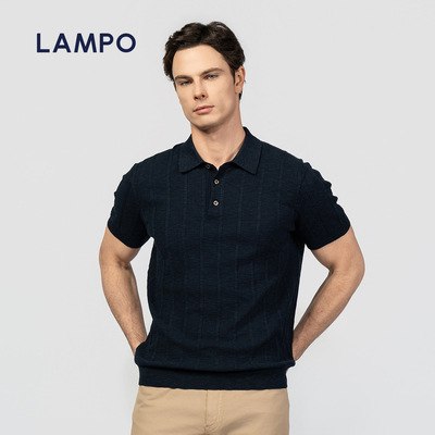 【26春夏新品】LAMPO/蓝豹男士短袖T恤衫横机棉麻商务休闲POLO衫