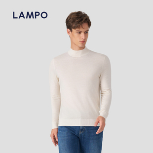 蓝豹中性风半高领米白毛衣打底衫 LAMPO 811