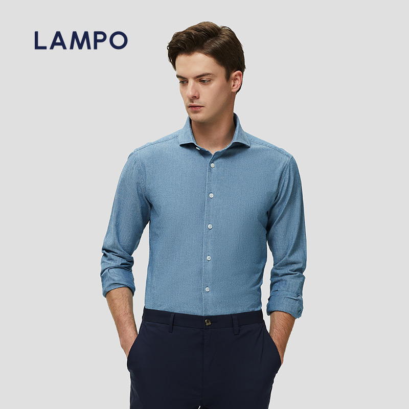 LAMPO八字领长袖商务休闲衬衫
