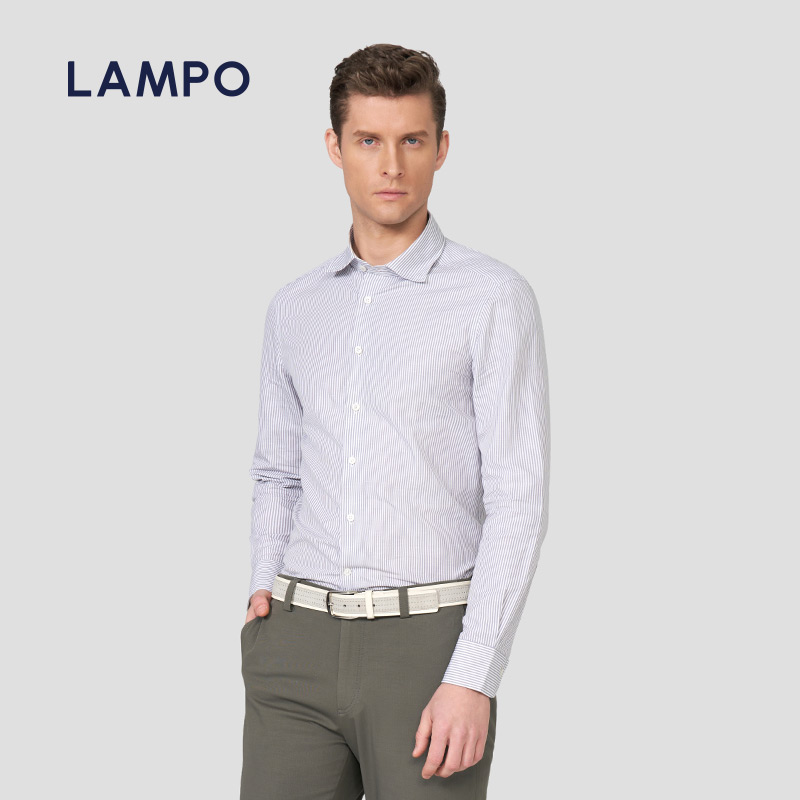 【雨露麻】LAMPO/蓝豹男士长袖衬衫进口14S棉麻休闲衬衣