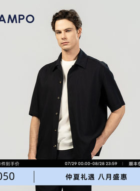 【26春夏新品】LAMPO/蓝豹男士深蓝短袖衬衫休闲度假风上衣外套