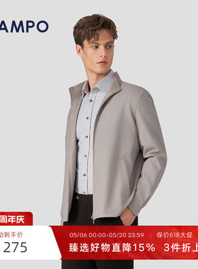 lampo/蓝豹【100%绵羊毛】春季外套立领商务休闲行政风灰色夹克男