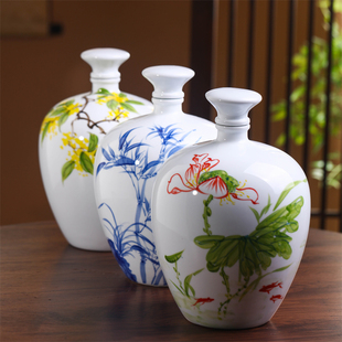 手绘酒坛5斤装景德镇陶瓷家用中式花鸟纹五彩白酒壶装饰空酒瓶