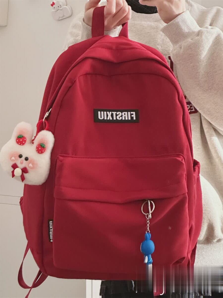 여성용 프렌치 하이룩 스쿨백 레트로 솔리드 컬러 심플하고 다재다능한 백팩 여학생 대용량 백팩