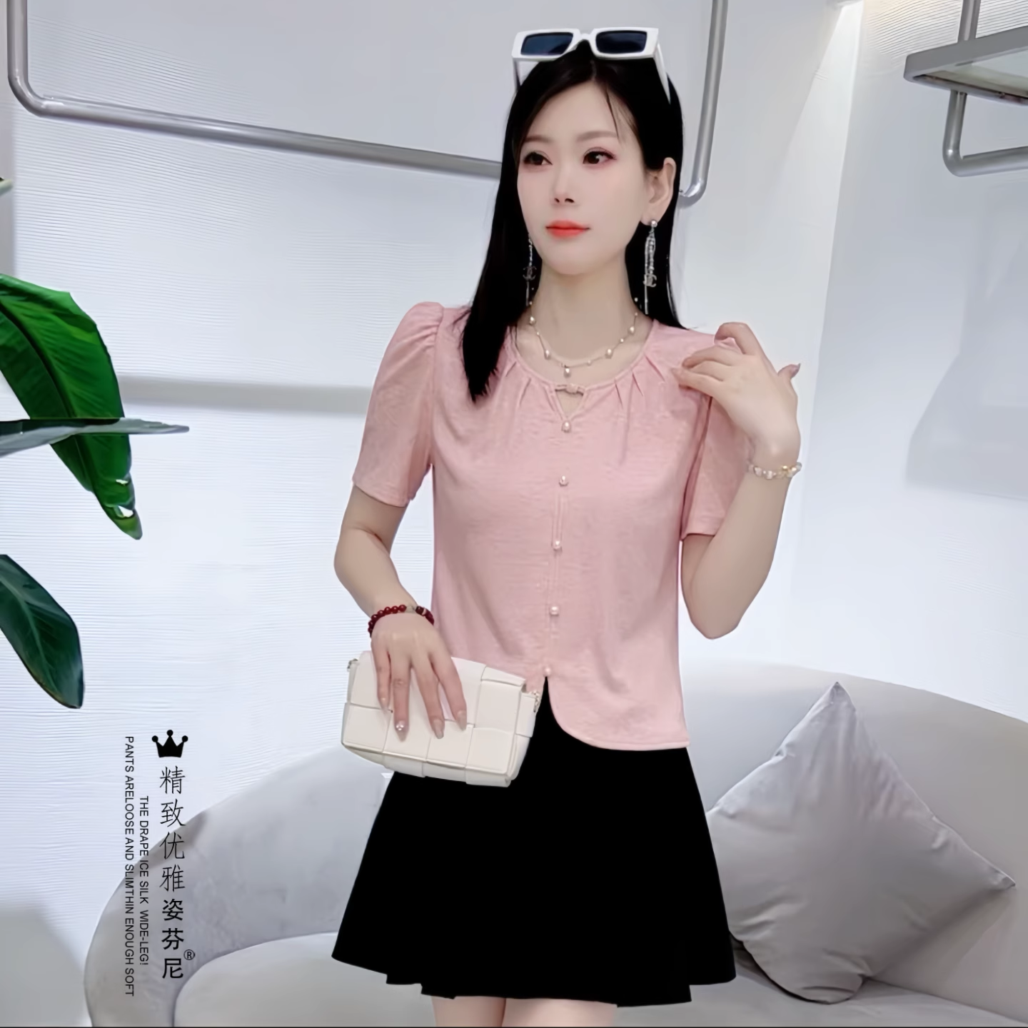 小香风时尚短袖衬衫女夏季新款洋气时髦圆领上衣气质百搭爆款衬衣