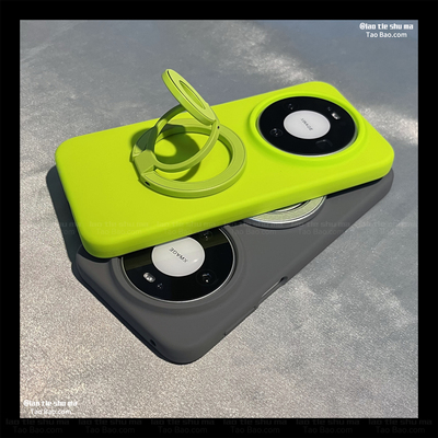 荧光绿三折叠双面磁吸支架适用K90小米17Ultra/15手机壳14PRO红米k80液态硅胶K70至尊版K60软糯Note13/TURBO4