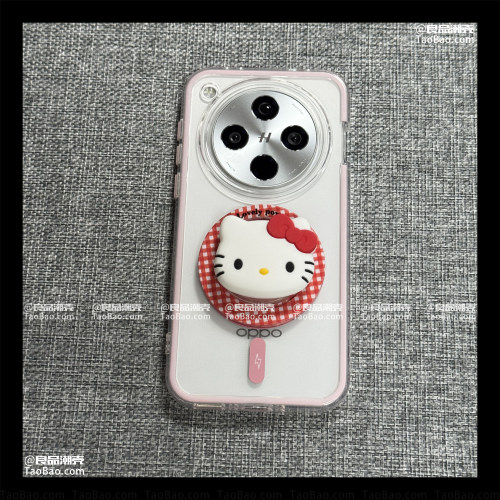 ins红格子Kitty磁吸支架Find X6/X8s+适用OPPO Reno14/13手机壳K10X/11防摔9PRO/8/7/12大孔5K可爱K7X女创意