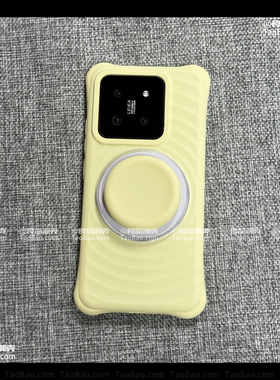 奶油黄色元气活力感带磁吸支架适用小米14/15手机壳13波漾新款软糯液态硅胶防摔耐脏简约高级感大孔全包加厚